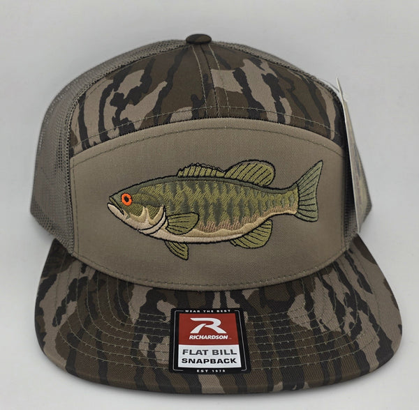 Richardson camo flat bill snapback with embroidered largemouth bass